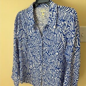 Lilly Pulitzer Blue and White Animal Print Shirt